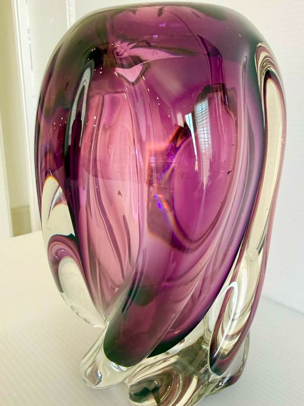 Vintage Handblown Glass Vase by Joseph Hospodka - Purple Amethyst Crystal Art